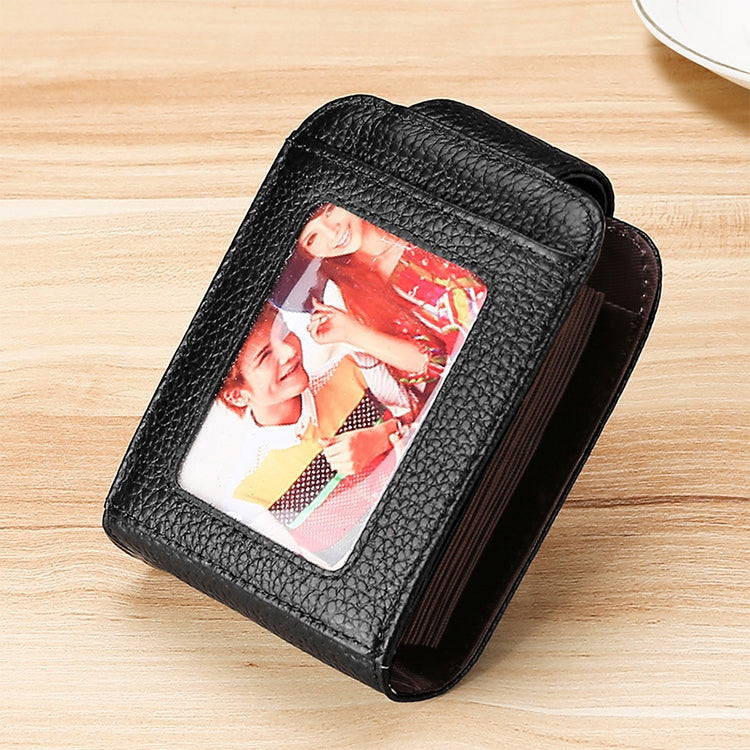 KB189 Vertical Cowhide Leather Organ Shape Multiple Card Slots Anti-magnetic RFID Wallet for Ladies, with Transparent Window, KB189 Black, KB189 Coffee, KB189 Purple, KB189 Rose Red, KB189 Sapphire Blue