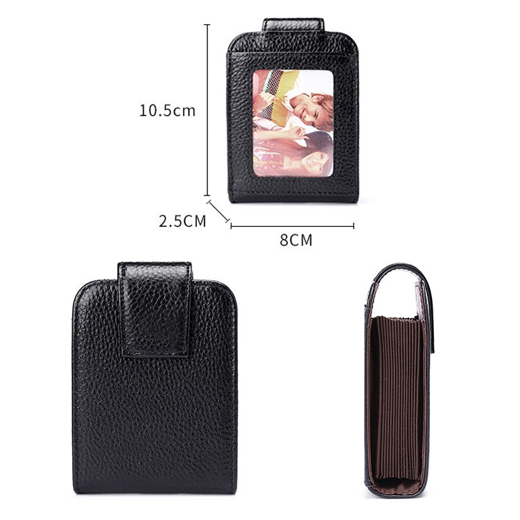 KB189 Vertical Cowhide Leather Organ Shape Multiple Card Slots Anti-magnetic RFID Wallet for Ladies, with Transparent Window, KB189 Black, KB189 Coffee, KB189 Purple, KB189 Rose Red, KB189 Sapphire Blue