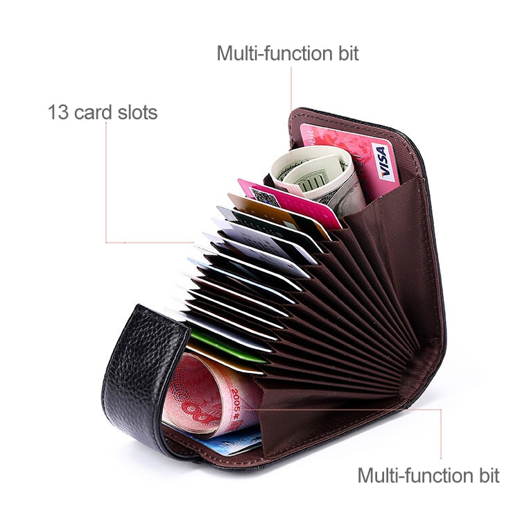 KB189 Vertical Cowhide Leather Organ Shape Multiple Card Slots Anti-magnetic RFID Wallet for Ladies, with Transparent Window, KB189 Black, KB189 Coffee, KB189 Purple, KB189 Rose Red, KB189 Sapphire Blue