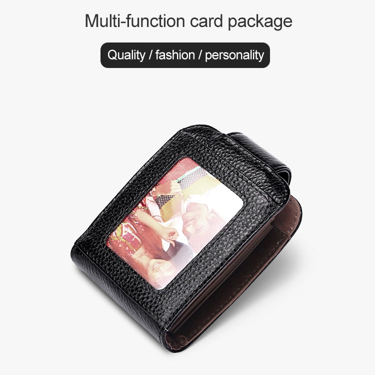 KB189 Vertical Cowhide Leather Organ Shape Multiple Card Slots Anti-magnetic RFID Wallet for Ladies, with Transparent Window, KB189 Black, KB189 Coffee, KB189 Purple, KB189 Rose Red, KB189 Sapphire Blue