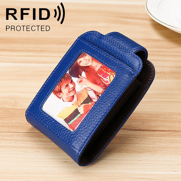 KB189 Vertical Cowhide Leather Organ Shape Multiple Card Slots Anti-magnetic RFID Wallet for Ladies, with Transparent Window, KB189 Black, KB189 Coffee, KB189 Purple, KB189 Rose Red, KB189 Sapphire Blue