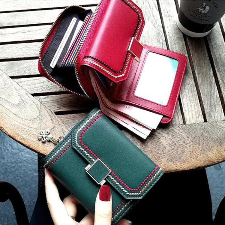 KB190 Cover Type Snap Button Cowhide Leather Organ Shape Multiple Card Slots Anti-magnetic RFID Wallet for Ladies, KB190 Purple, KB190 Red, KB190 Rose Red, KB190 Army Green, KB190 Black, KB190 Dark Blue, KB190 Pink, KB190 Lake Blue, KB190 Light Purple