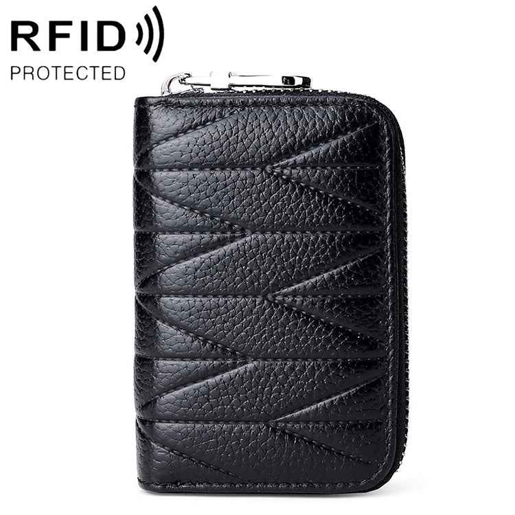 KB191 Zipper Cowhide Leather Organ Shape Multiple Card Slots Anti-magnetic RFID Wallet Clutch Bag for Ladies