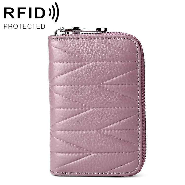 KB191 Zipper Cowhide Leather Organ Shape Multiple Card Slots Anti-magnetic RFID Wallet Clutch Bag for Ladies