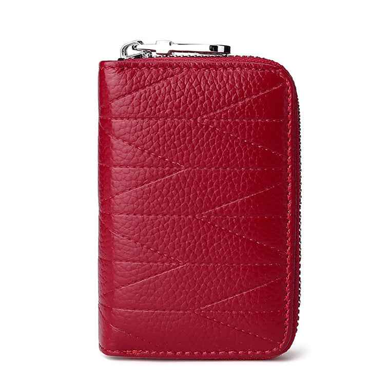 KB191 Zipper Cowhide Leather Organ Shape Multiple Card Slots Anti-magnetic RFID Wallet Clutch Bag for Ladies