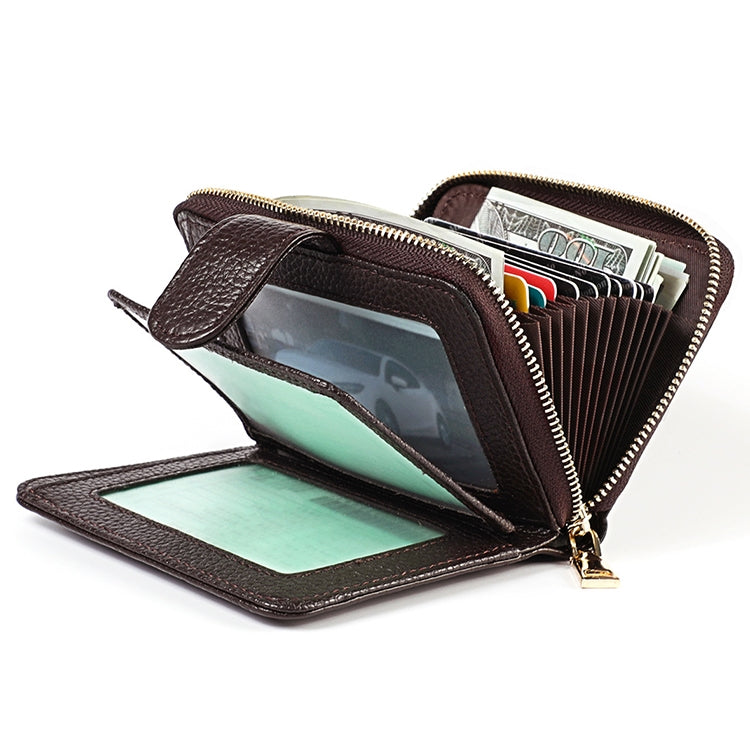 KB192 Buckle Zipper Cowhide Leather Organ Shape Multiple Card Slots Anti-magnetic RFID Wallet Clutch Bag for Men, KB192 Black, KB192 Coffee