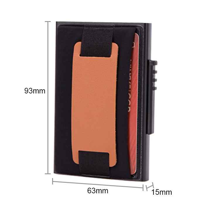 X-32C Automatically Pop-up Card Type Anti-magnetic RFID Anti-theft Men Aluminum Alloy A Dial Button Elastic Bag Wallet with PU Leather Strap