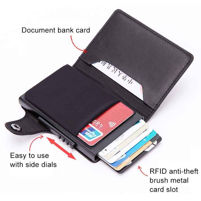 X-51 Automatically Pop-up Card Type Anti-magnetic RFID Anti-theft PU Leather Wallet with Card Slots