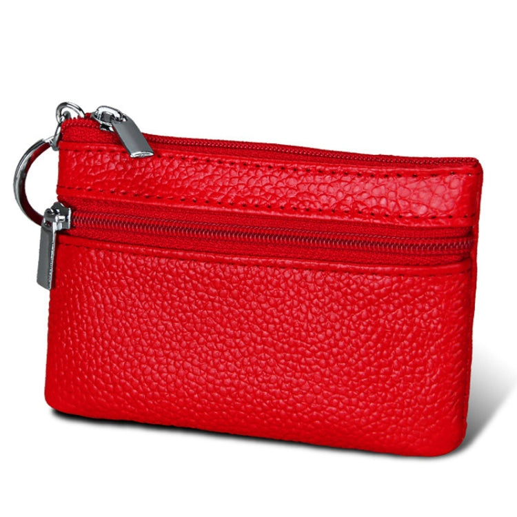 Cowhide Leather Zipper Solid Color Horizontal Card Holder Wallet RFID Blocking Coin Purse Card Bag Protect Case, Size: 11.4*7.4cm