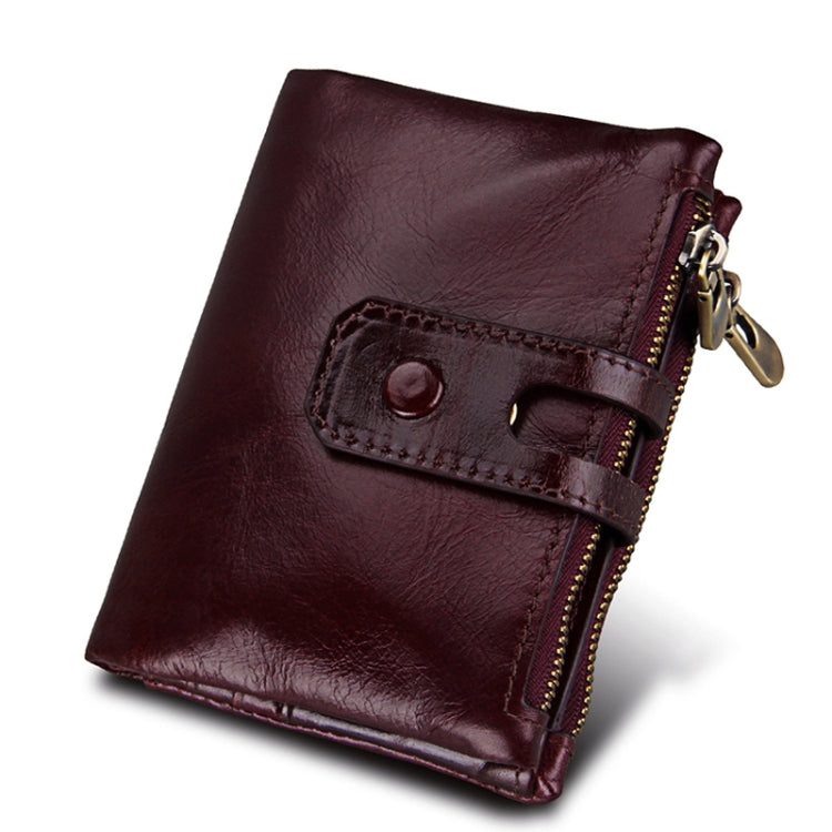 Genuine Cowhide Leather Crazy Horse Texture Zipper 3-folding Card Holder Wallet RFID Blocking Coin Purse Card Bag Protect Case for Men, Size: 12*9.5*3.5cm