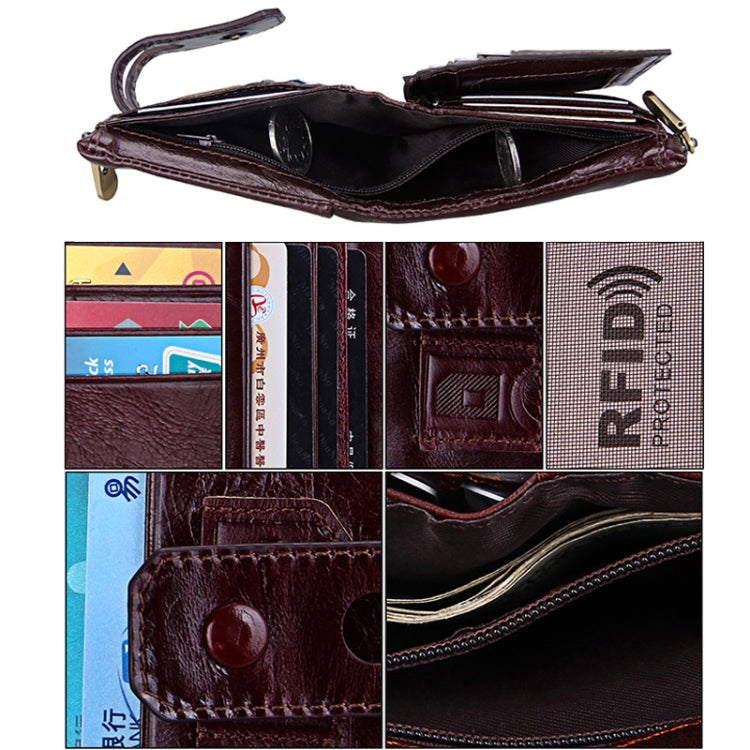 Genuine Cowhide Leather Crazy Horse Texture Zipper 3-folding Card Holder Wallet RFID Blocking Coin Purse Card Bag Protect Case for Men, Size: 12*9.5*3.5cm
