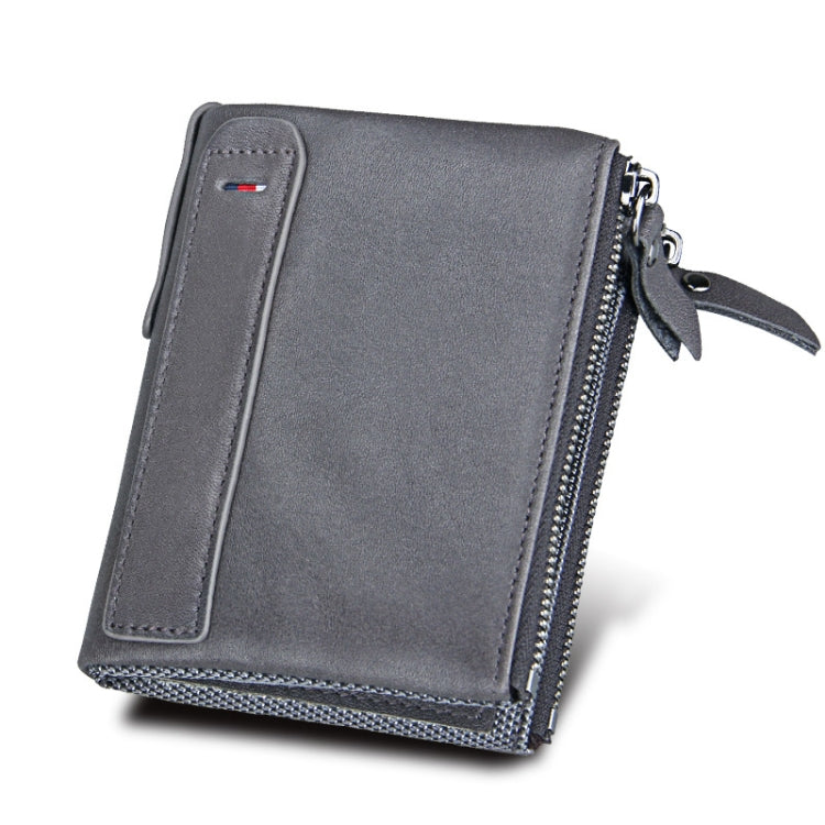 Genuine Cowhide Leather Crazy Horse Texture Dual Zipper Short Style Card Holder Wallet RFID Blocking Card Bag Protect Case for Men, Size: 12.1*9.4*2.7cm