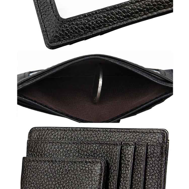Cowhide Leather Solid Color Card Holder Wallet RFID Blocking Card Bag Protect Case with 3 Card Slots & Photo Frame, Size: 110*77*4mm