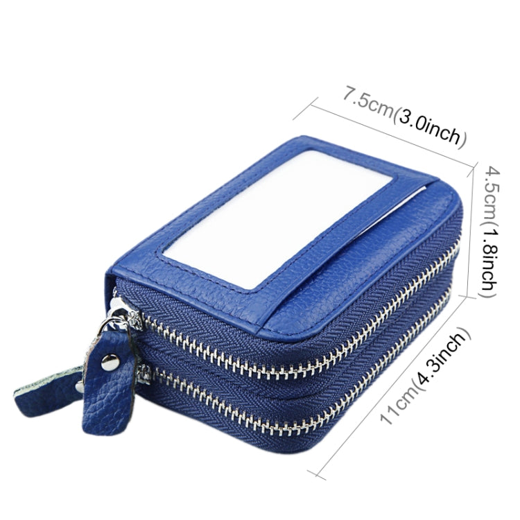 Genuine Cowhide Leather Dual Layer Solid Color Zipper Card Holder Wallet RFID Blocking Coin Purse Card Bag Protective Case with 11 Card Slots & Coin Position, Size: 11*7.5*4.5cm