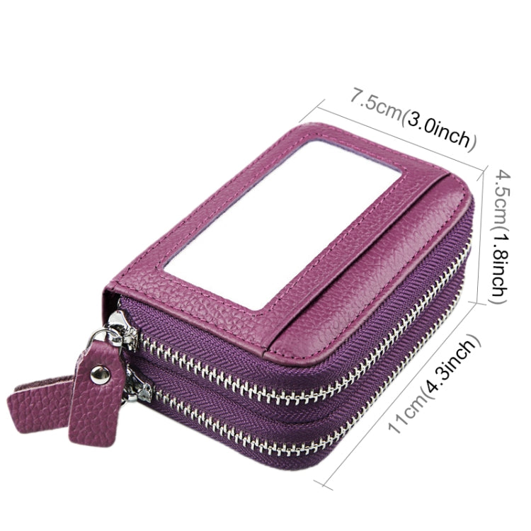 Cartera de piel de vacuno auténtica de doble capa, color liso, con cremallera, tarjetero, bloqueo RFID, monedero, funda protectora con 11 ranuras para tarjetas y compartimento para monedas. Tamaño: 11 x 7,5 x 4,5 cm.