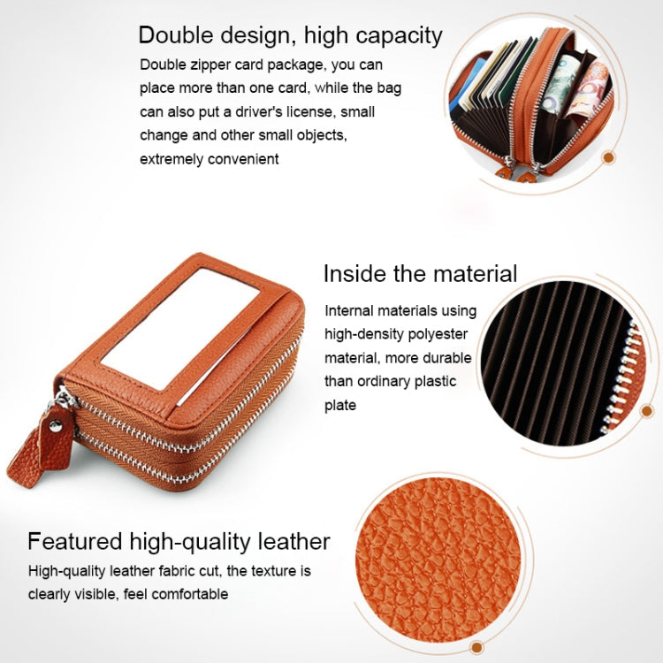 Cartera de piel de vacuno auténtica de doble capa, color liso, con cremallera, tarjetero, bloqueo RFID, monedero, funda protectora con 11 ranuras para tarjetas y compartimento para monedas. Tamaño: 11 x 7,5 x 4,5 cm.
