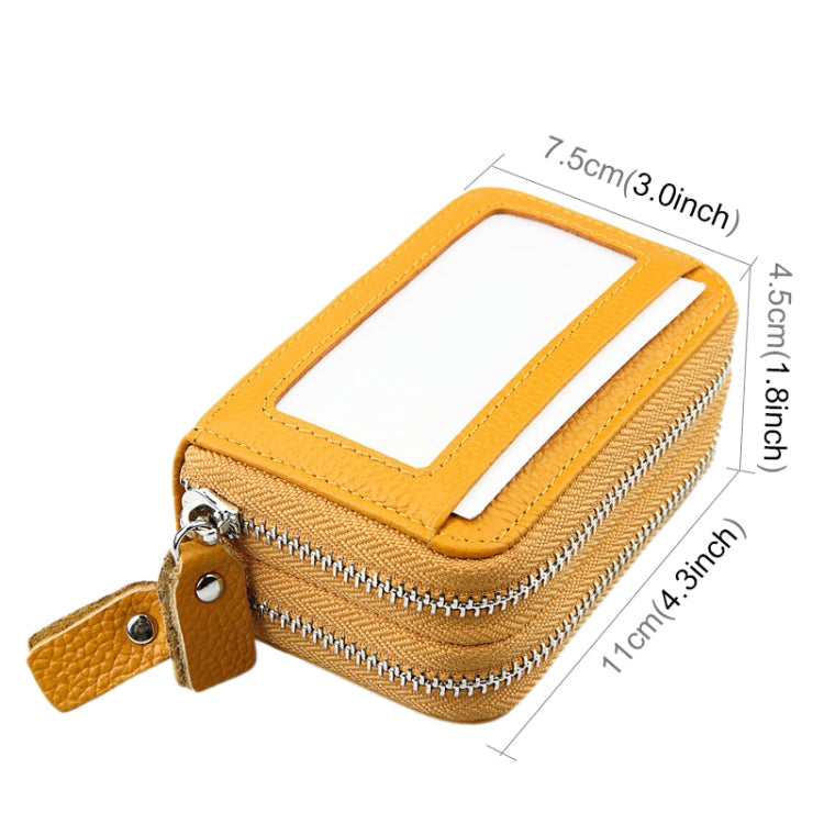 Genuine Cowhide Leather Dual Layer Solid Color Zipper Card Holder Wallet RFID Blocking Coin Purse Card Bag Protective Case with 11 Card Slots & Coin Position, Size: 11*7.5*4.5cm