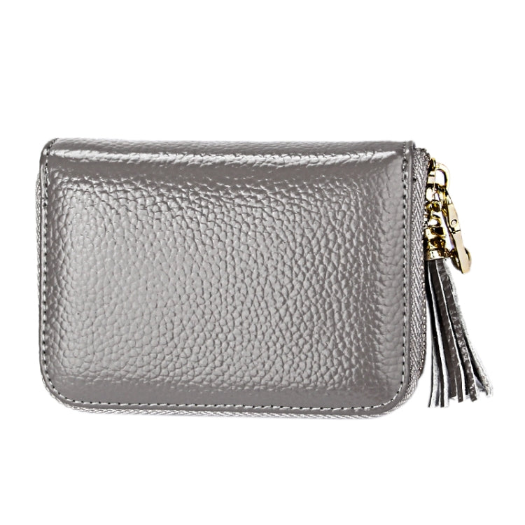 Genuine Cowhide Leather Solid Color Zipper Card Holder Wallet RFID Blocking Card Bag Protect Case Coin Purse with Tassel Pendant & 15 Card Slots for Women, Size: 11.1*7.6*3.5cm