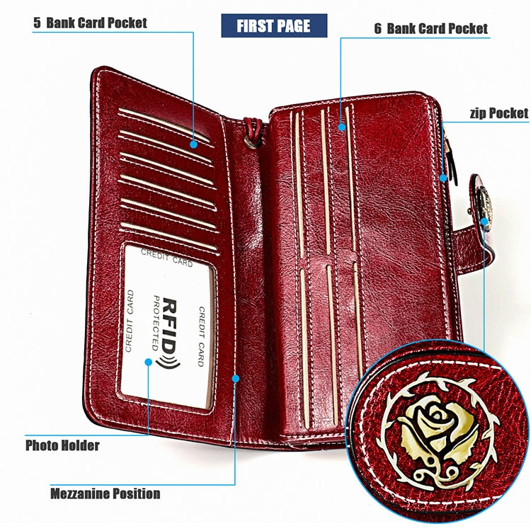 3556 Large Capacity Long Multi-function Anti-magnetic RFID Wallet Clutch for Ladies with Card Slots