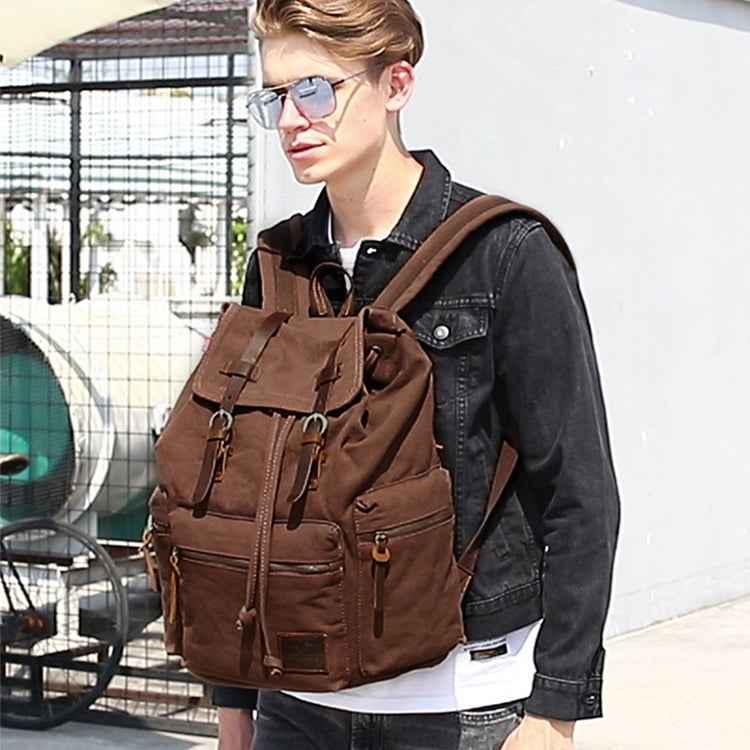 AUGUR 1039 Large Student Retro Canvas Backpack Shoulders Laptop Bag