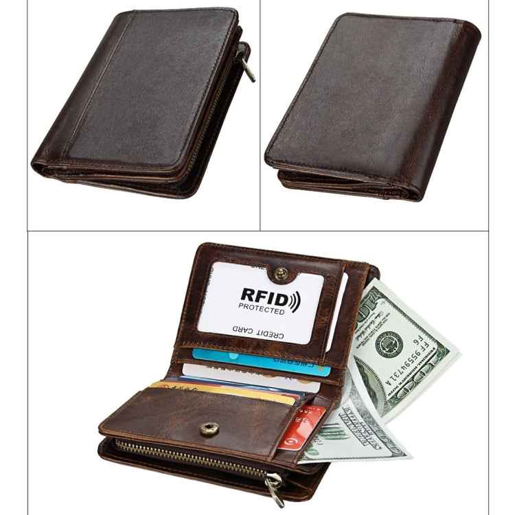 8231 Antimagnetic RFID Men Fashion Crazy Horse Textyure Genuine Leather Wallet Card Bag