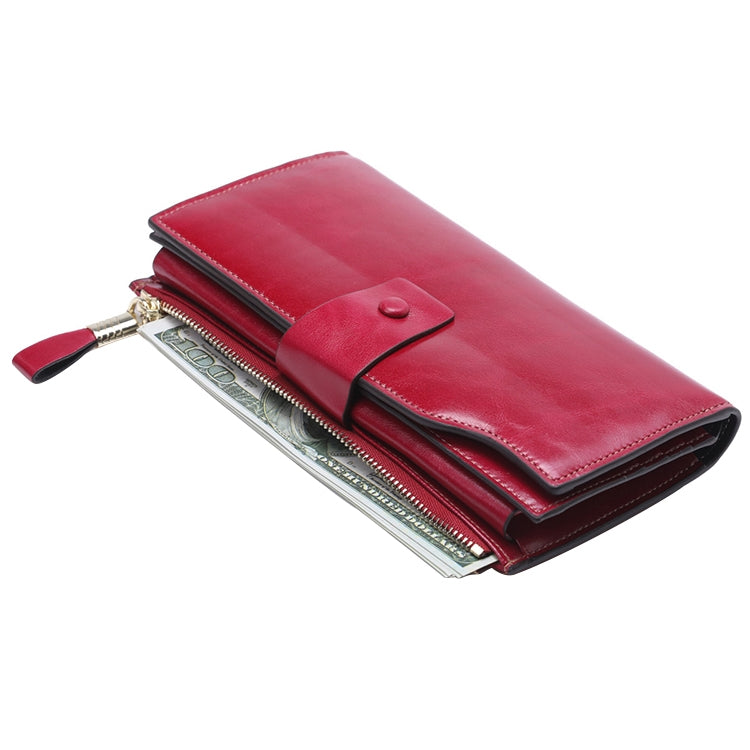 8236 Antimagnetic RFID Multi-function Oil Wax Leather Lady Wallet Large-capacity Purse