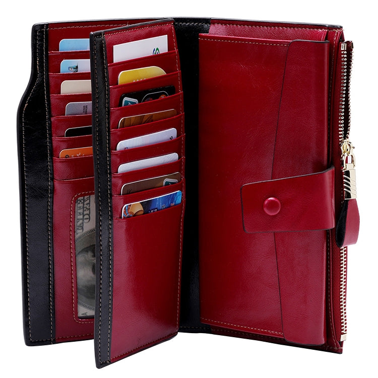 8236 Antimagnetic RFID Multi-function Oil Wax Leather Lady Wallet Large-capacity Purse