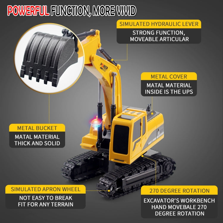 258-1 6 Channel 2.4G 1/24RC Remote-controlled Engineering Metal Excavator Charging RC Car