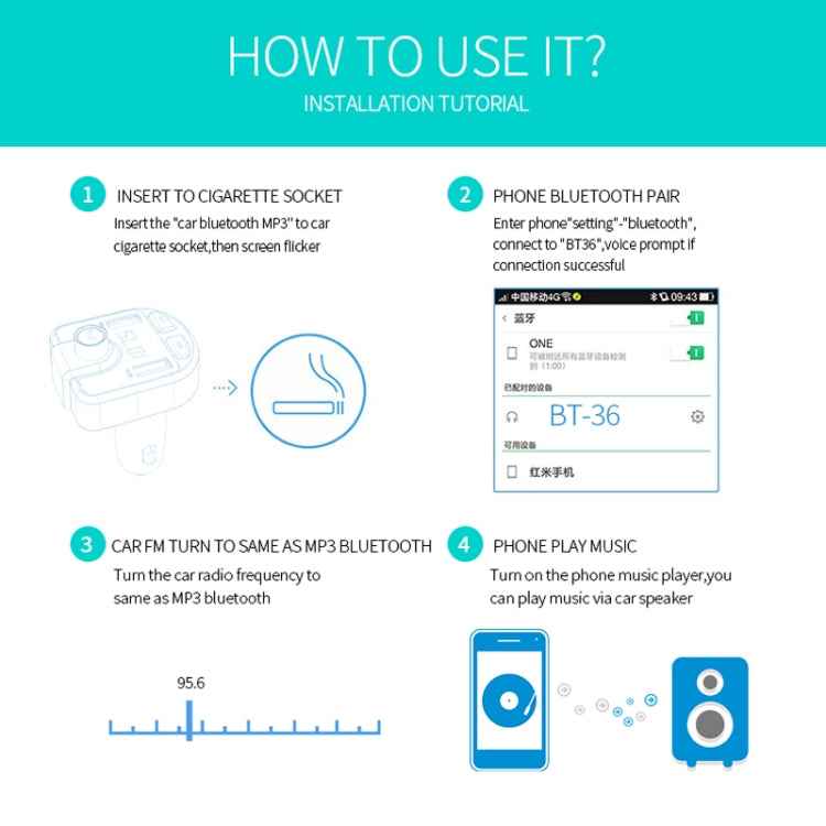 Dual USB Charger, Support Bluetooth / Micro SD Card / TF Card / USB Disk