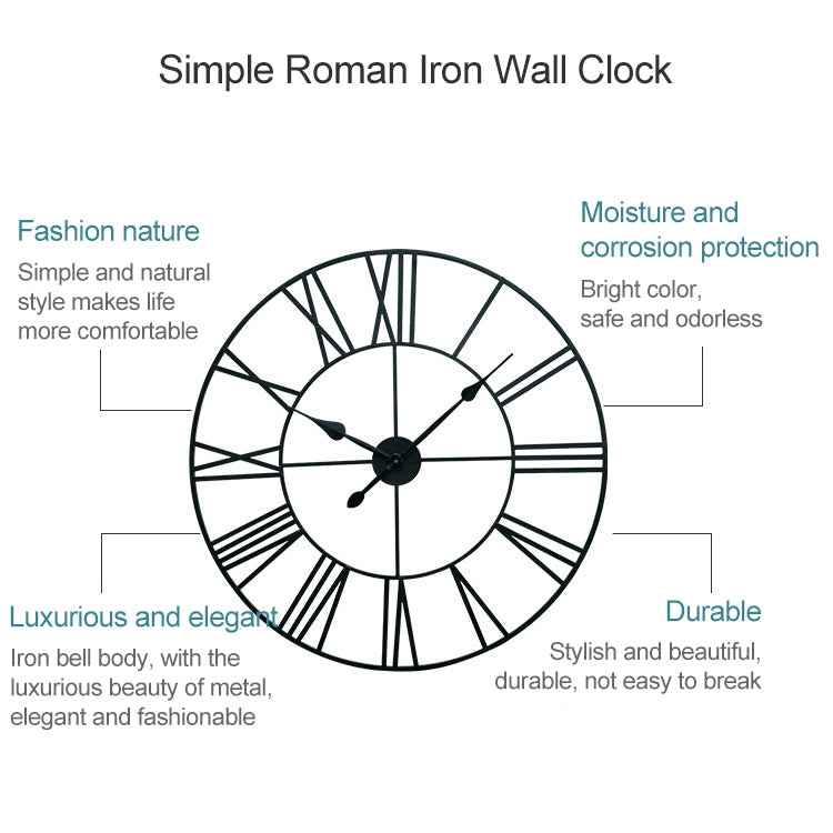 80cm Retro Living Room Iron Round Roman Numeral Mute Decorative Wall Clock