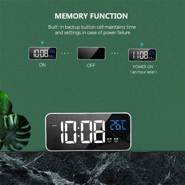 Bedside Alarm Clock Sound Control Mirror LED Music Clock