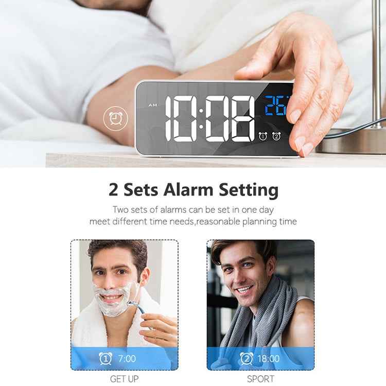 Bedside Alarm Clock Sound Control Mirror LED Music Clock