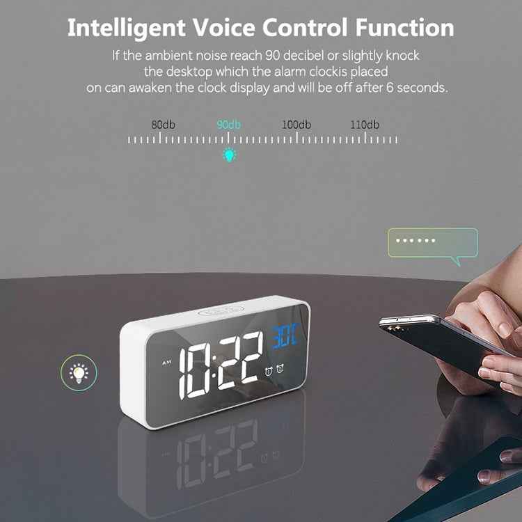 Bedside Alarm Clock Sound Control Mirror LED Music Clock