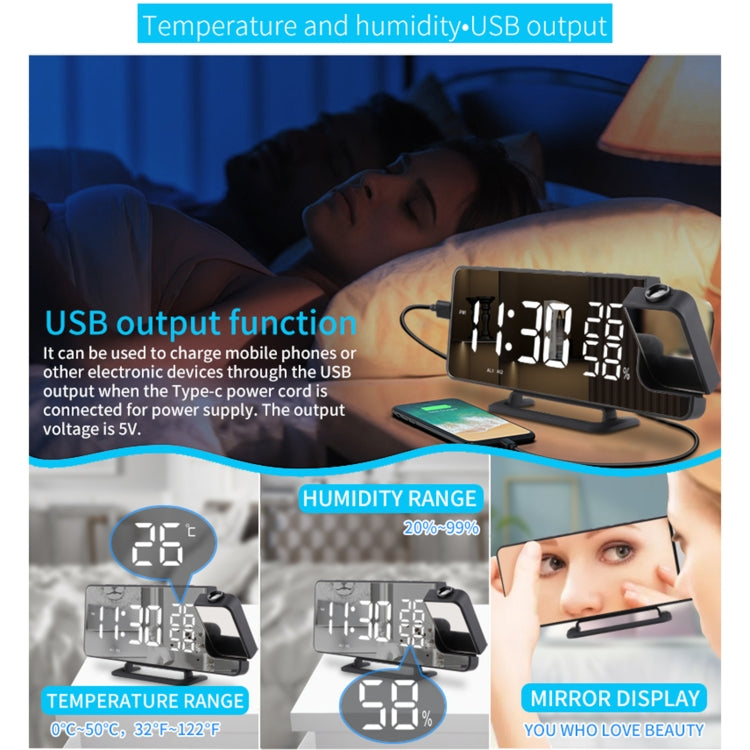 TS-9210 Digital Mirror Projection Alarm Clock With FM Radio & Temperature Humidity