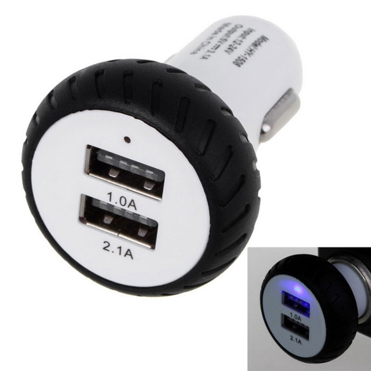 Mini Wheels Design 5V 1.0A+2.1A Double USB Universal Quick Car Charger for Phones / Tablets(White + Black ), Double USB