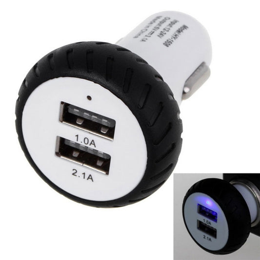 Mini Wheels Design 5V 1.0A+2.1A Double USB Universal Quick Car Charger for Phones / Tablets(White + Black ), Double USB