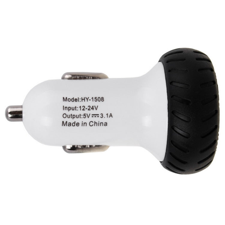 Mini Wheels Design 5V 1.0A+2.1A Double USB Universal Quick Car Charger for Phones / Tablets(White + Black ), Double USB