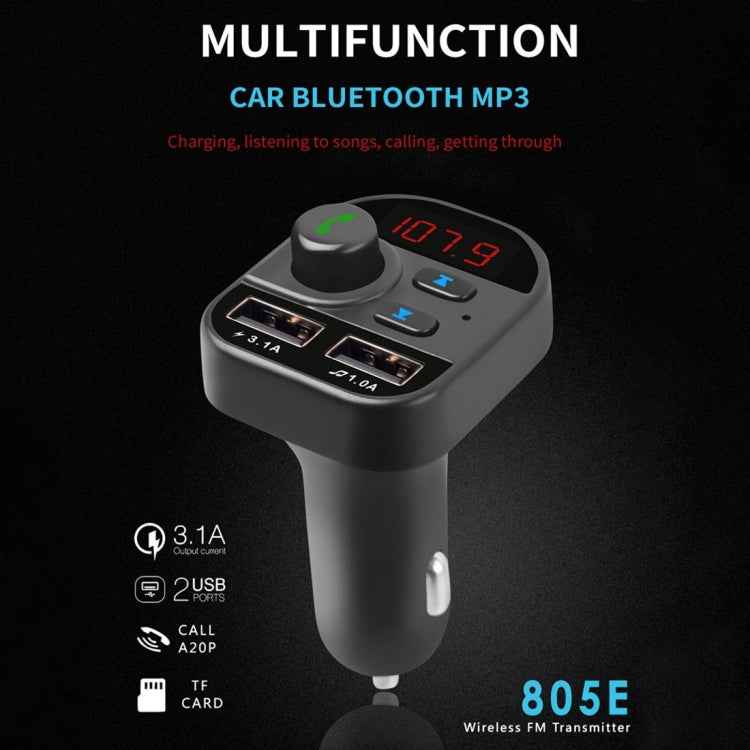 805E Dual USB Charging Bluetooth FM Transmitter MP3 Music Player Car Kit, Support Hands-Free Call  & Read TF Card / U Disk Music