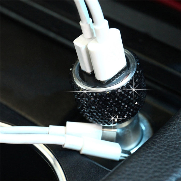 Car Diamond Aluminium Alloy QC3.0 Dual USB Quick Charger