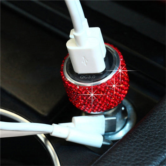 Car Diamond Aluminium Alloy QC3.0 Dual USB Quick Charger