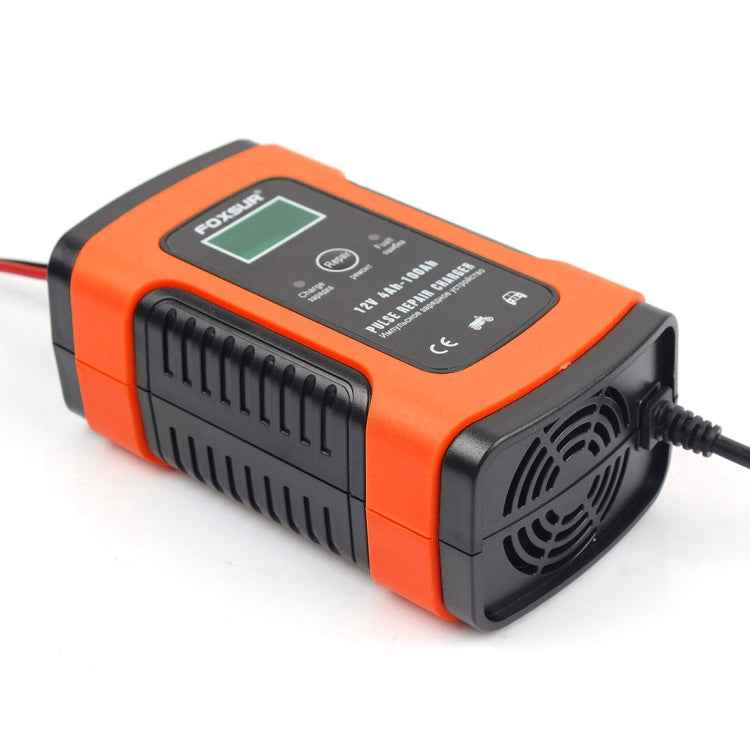 FOXSUR 12V 6A Intelligent Universal Battery Charger for Car Motorcycle, Length: 55cm, US Plug