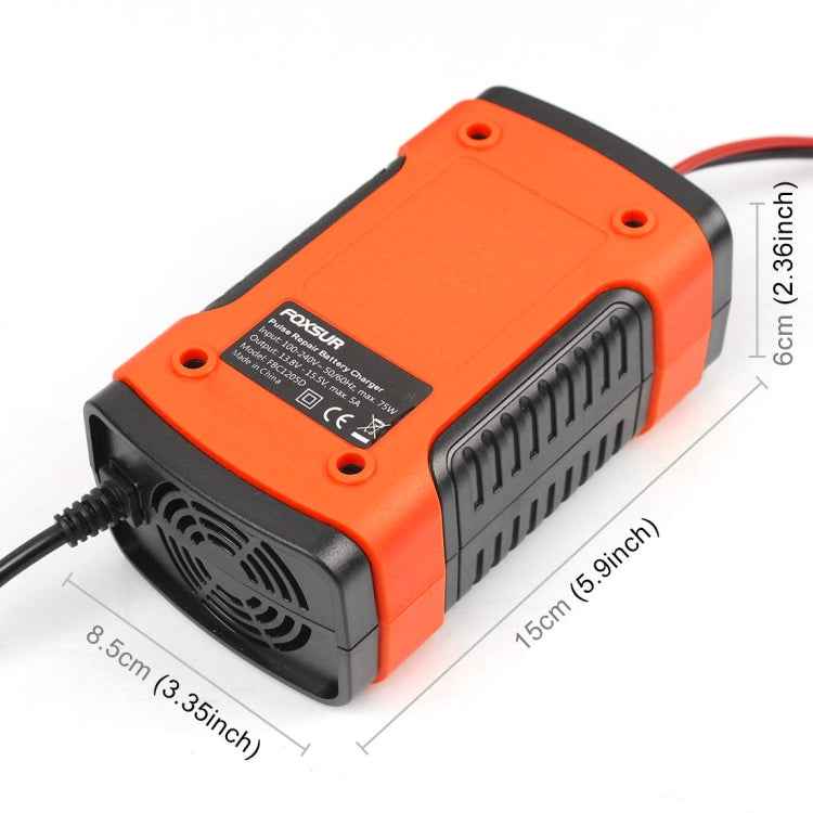 FOXSUR 12V 6A Intelligent Universal Battery Charger for Car Motorcycle, Length: 55cm, US Plug