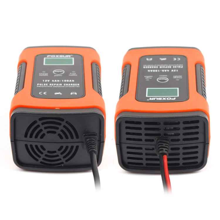 FOXSUR 12V 6A Intelligent Universal Battery Charger for Car Motorcycle, Length: 55cm, US Plug