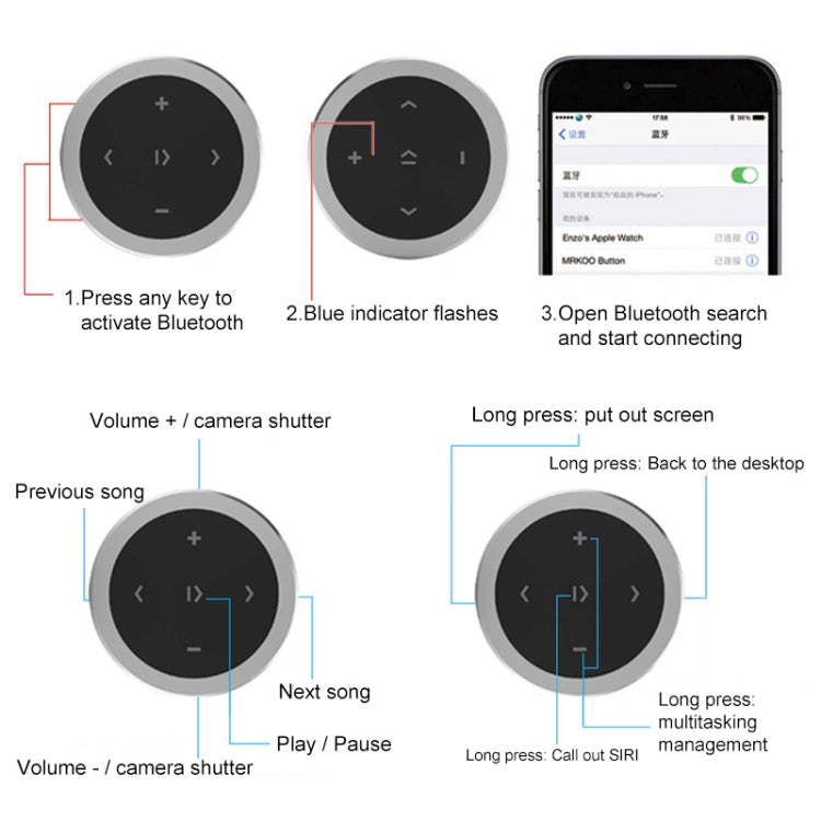 Car Wireless Bluetooth Controller Mobile Phone Multimedia Multi-functional Steering Wheel Remote Controller