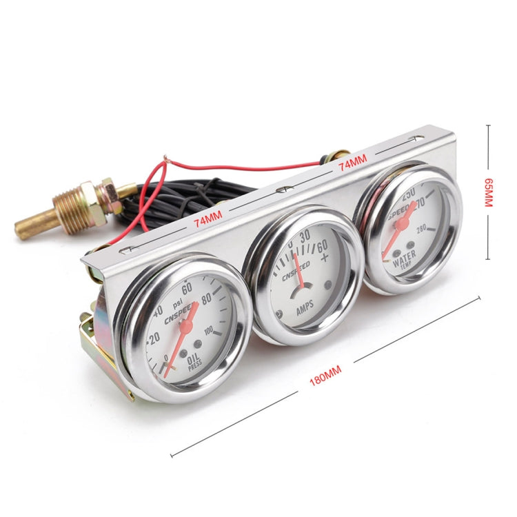 52mm 12V Universal Car Modified Triple Meter 3 in 1 Gauge Oil Press Gauge + Water Temperature Gauge + Ammeter, with Sensor, Car Modified Triple Meter 01