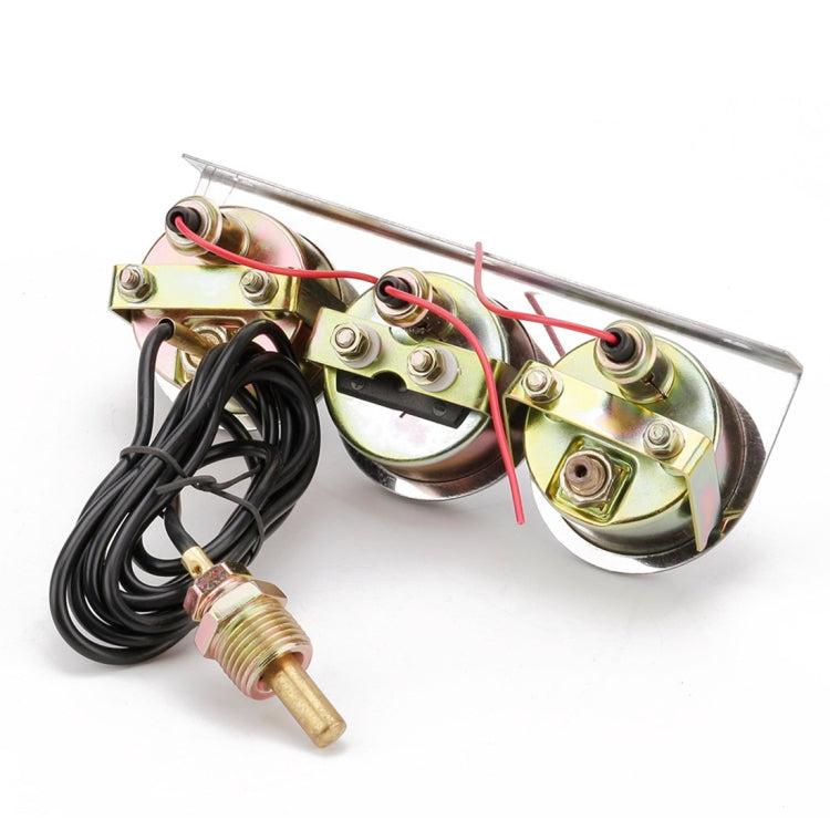 52mm 12V Universal Car Modified Triple Meter 3 in 1 Gauge Oil Press Gauge + Water Temperature Gauge + Ammeter, with Sensor, Car Modified Triple Meter 01
