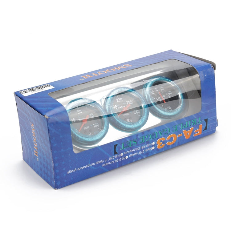 52mm 12V Universal Car Modified Triple Meter 3 in 1 Gauge Oil Press Gauge + Water Temperature Gauge + Ammeter, with Sensor, Car Modified Triple Meter 01