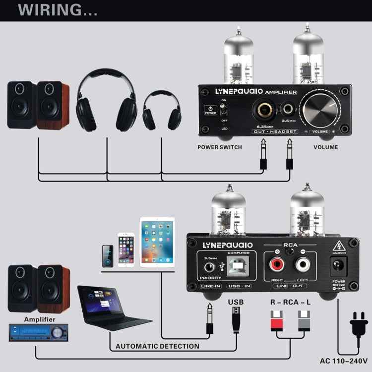 LINEPAUDIO A962 HiFi 6J9 Vacuum Tube Power Headphone Amplifier USB ASIO Sound Card