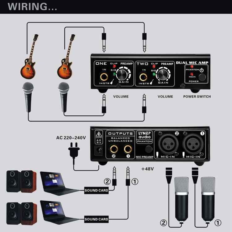 LINEPAUDIO A961 2-Channel Microphone Amplifier Electric Guitar Electric Bass Amplifier