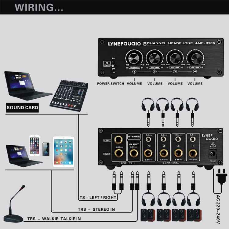 LINEPAUDIO A966 Pro Eight-channel Headphone Amplifier  Headphone Distributer Signal Amplifier